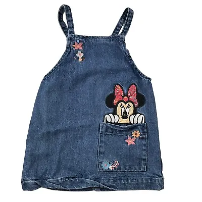 Minnie Mouse Next Denim Pinafore Embroidered Dress Age 12-18 Months Y2K Vintage • $14.87