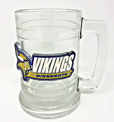 Minnesota Vikings Beer Mug Heavy Glass Pewter Vintage NFL Emblem Logo 5  Tall • $16.99