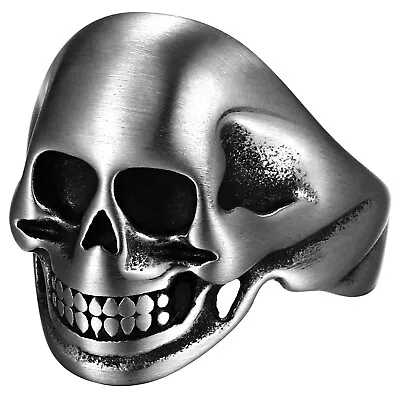 Mens Gothic Skeleton Skull Stainless Steel Biker Ring Statement Band Size 7-13 • $10.44