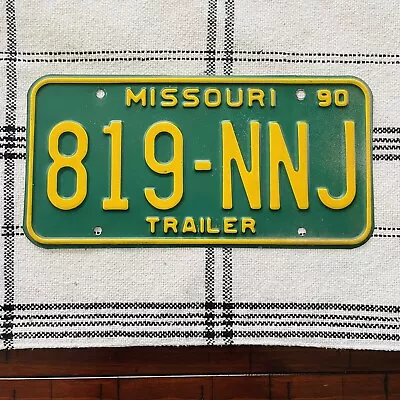 Vintage 1990 Missouri License Plate 819 NNJ Trailer Green Yellow • $20