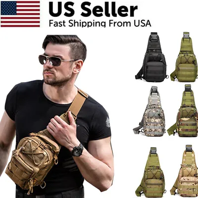 Outdoor Tactical Sling Bag Military MOLLE Crossbody Pack Chest Shoulder Backpack • $12.34