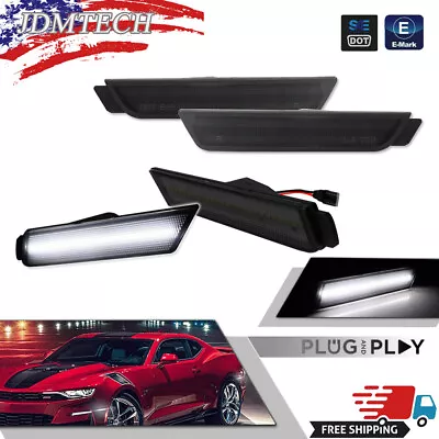 4PC Smoked LED Front+Rear Side Marker Lights White Lamps For 10-15 Chevy Camaro • $32.99