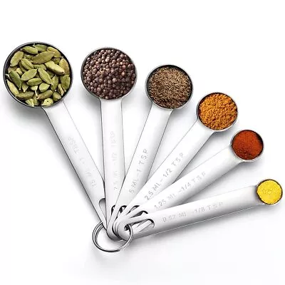 Measuring Spoons 6 Piece Measuring Spoons Set Stainless Steel Round Heavy Du... • $16.76