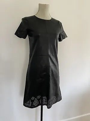 £10 • Buy Zara Woman Black PU Faux Leather Mini Short Sleeved Shift Dress Size XS