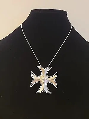 Crown Trifari Maltese Cross Brooch Pendant Silver W Sterling Italy 925 Chain 18  • $36