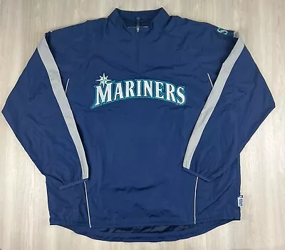 Seattle Mariners Embroidered 1/4 Zip Majestic Pullover Warm-Up Jacket Mens 2XL • $39.95