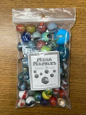 Classic Marbles! Bag Of ~45 Assorted Designs: Shooters W/ 2 Boulders + Gamebook • $15