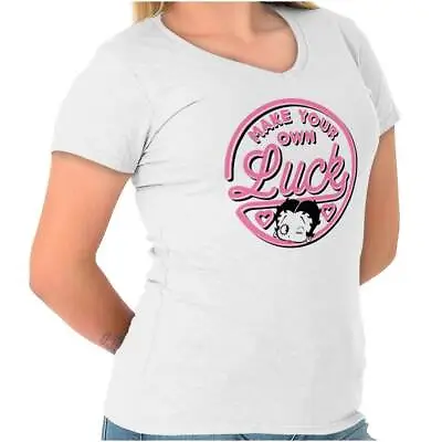 Betty Boop Make Your Own Luck Retro Cartoon Womens Fitted V Neck Graphic Tees • $21.99