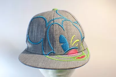  Disney Mickey Mouse Winking Outline Adjustable Snapback Gray Flat Bill Hat • $14.89