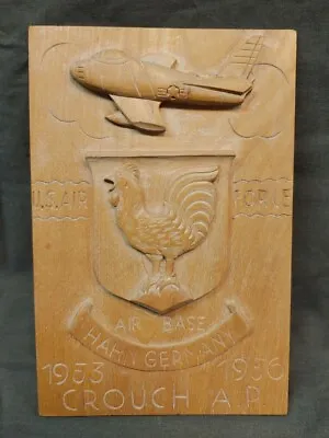 Old Vintage 50s Hand Carved USAF US Air Force Military Plaque Hahn Germany Base • $55