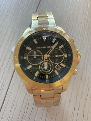 Michael Kors Greyson Men’s Gold Chronograph Watch Black Dial SS Band NWT • $112.50