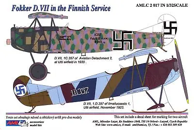 AML Models Decals 1/32 FOKKER D-VII IN FINNISH AIR FORCE SERVICE • $7.50