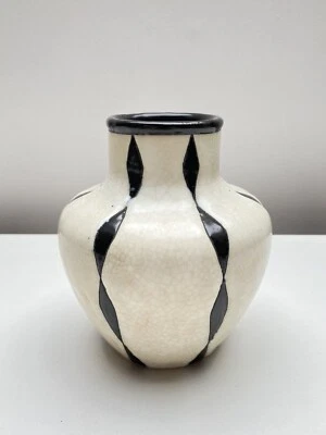 £150 • Buy Rare Gres Keramis Vase Art Deco Black & White Superb Condition Geometric