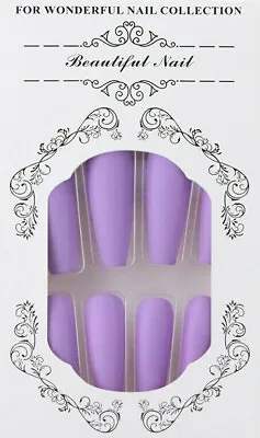 False Nails Extra Long Coffin Matte Purple Lilac 24pk + FREE Nail Tabs BN2 • £3.99