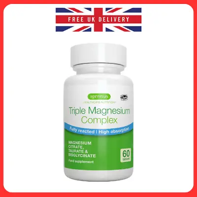 Triple Magnesium Complex Chelated Magnesium Supplement Magnesium Citrate 60 Tabs • £18.12