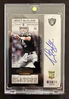 2013 Panini Contenders Rookie Ticket Matt PSU McGloin Autograph Card 20/99 • $4.95