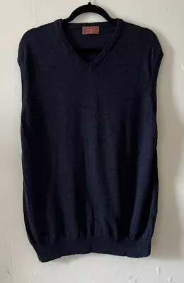 Marks & Spencers Navy Italian 100% Extrafine Merino Wool Sweater Vest Size L • £29.99