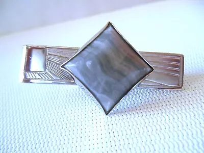 Men's Silvertone & Gray Gemstone Tie Clasp • $9.99