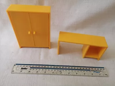 Ikea Yellow Doll House Furniture Vintage Yellow Wardrobe And Desk Spares • £6