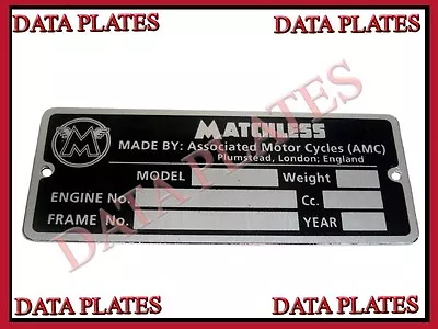 Matchless Id Tag Data Plate 500 650 Twins Model 20 G9 G12 41 G80 Cs Single G45 • $49.08