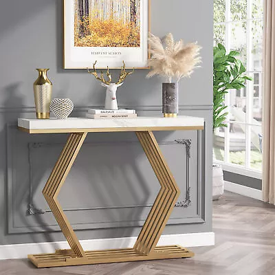 42 Inches Modern Console Table For Living Room White & Gold Entry Hallway Table • $151.86