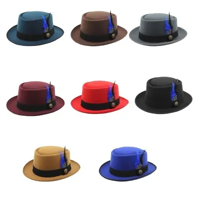 Autumn&Winter Hats For Men Womens Fedoras Top Feathers Hat Adult Bowlers Hat • $16.89