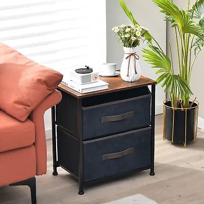 2-Drawer Dresser Bedside Table End Table W/ Anti-toppling Device Rustic Brown • $35.49