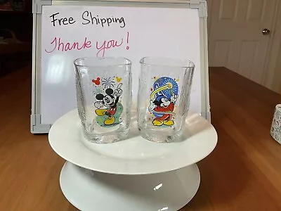 Vintage McDonalds Disney World 2000 Celebration Mickey Mouse Glass Cups Set Of 2 • $22