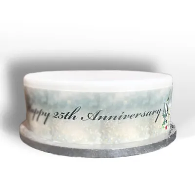 A4 Edible Decor Icing Sheet Happy 25th Silver Anniversary Ribbon Border Edging • £3.49