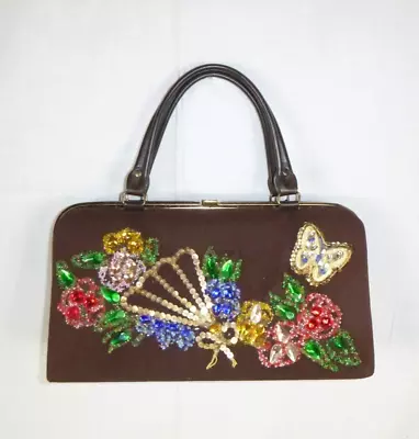 Vtg 60s Caron Of Houston Beaded Jeweled Sequined Handbag Frame Purse Flowers • $42