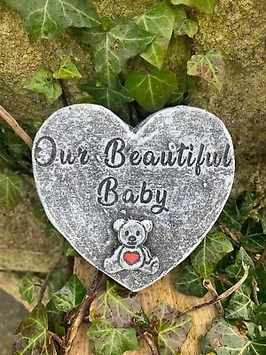 Our Beautiful Baby stone Heartmemorial plaque Concrete Ornament Grave • £9.82