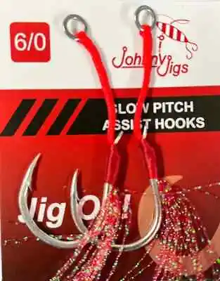 Johnny Jigs Slow Pitch Red Feathered Single Assist Hooks • $5.99
