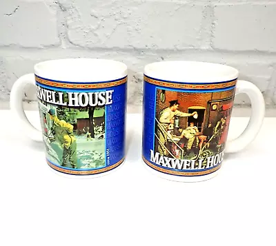 Maxwell House Coffee Mugs Cups Ceramic 1949 1951 Rockwell Snow Shoveling Fireman • $14.75