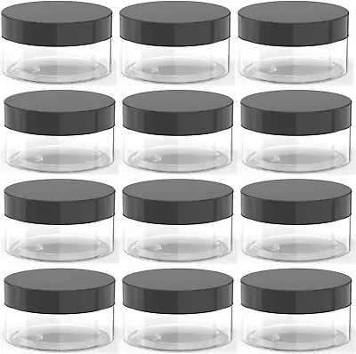 2 Oz Plastic Cosmetic Jars Leak Proof Clear Container With Black Lid 12 Pcs • $19.99