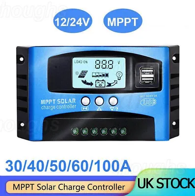 30A-100A Solar Panel Regulator Charge Controller 12V/24V Auto Dual USB MPPT PWM • £16.56