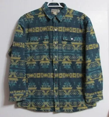 Men's Duluth Trading Tucson Shirt Jacket Relaxed Fit Aztec Print Shirt Turq/Gold • $26.47