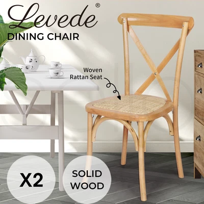 $299.99 • Buy Levede 2X Dining Chairs Cross Back Chair Wood Mid Century Rattan Cane Furniture