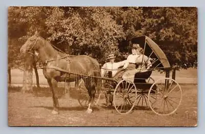 Horse Cart Women & Man RPPC Imlay City Michigan Antique  Lapeer County Photo • $19.99