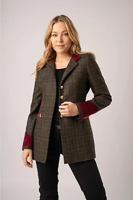 Welligogs Ladies Knightsbridge Damson Jacket Velvet Trim UK 12 US 8 Rrp £375. • £219