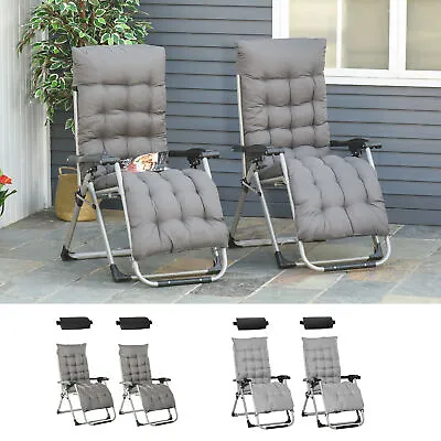 2 Pcs Zero Gravity Reclining Chair Folding Sun Lounger With Cushion Headrest • £86.99