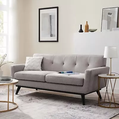 Modway Engage Mid-Century Modern Herringbone Fabric Loveseat In Light Gray • $859.13