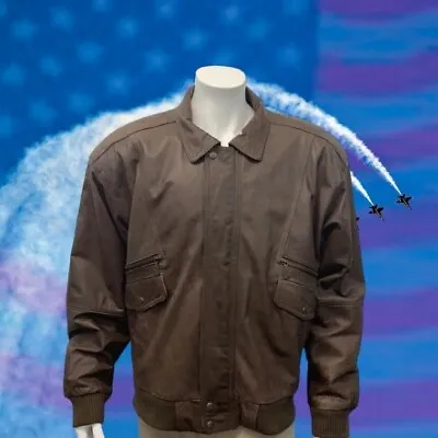 Vintage Brown Genuine Leather Men's Full Zip Bomber Jacket Top Gun Maverick XL • $99.99
