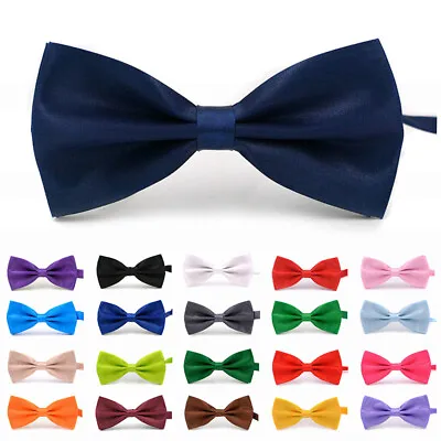 Men Bowtie Classic Wedding Party Bow Tie Solid Color Adjustable Necktie • $1.45