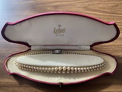 VINTAGE LOTUS 2 STRING PEARL NECKLACE IN BOX - 16 Inch / 40cm Length. • £19.99