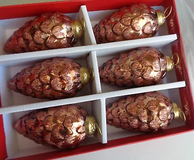 Martha Stewart Mercury Glass Gold Copper Christmas Ornaments Set 6 Pinecones NEW • $33