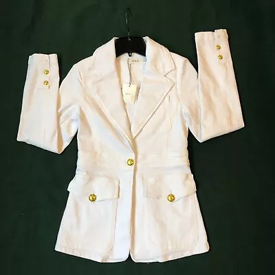 A.L.C. Amelia White Denim Jacket Blazer Gold Buttons Size 2 NEW Made In USA • $165