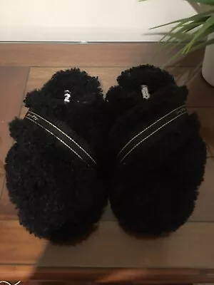 Tommy Hilfiger Black Sherpa Fur Home Slippers Size 37/38 RRP $99 • $25