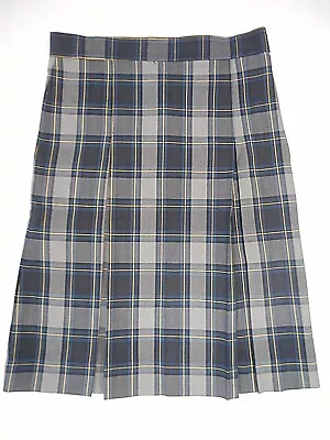 Girls A+ Blue & Gray Plaid Kick Pleat Uniform Skirt Jr. Sizes 26 Jr. - 42 Jr. • $14