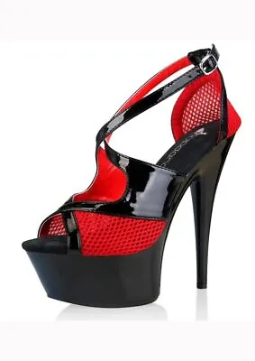 £45.99 • Buy UK 4 Lapdance Black Patent Leather Red Net Platform Stiletto High Heel Shoes