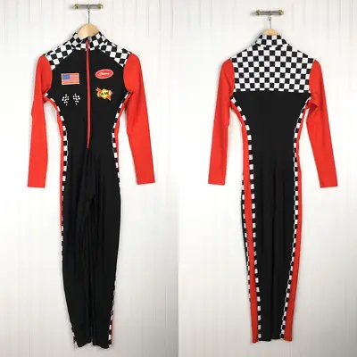 Forplay Women Sexy Car Racing Jumpsuit Costume Black Long Sleeve Zip Stretch M • $39.99